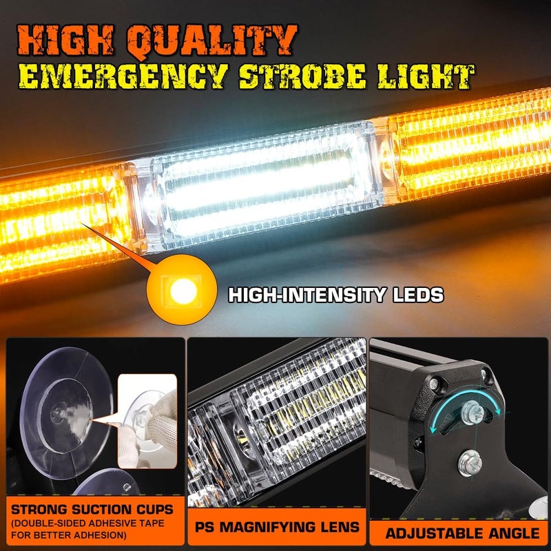 LRTER 2x17.7 Traffic Advisor Light Bar w/Digital Display Controller Windshield LED Emergency Strobe Visor Safety Warning Hazard Flashing Lights for Firefighter Police Trucks Vehicles, Amber/White - Image 3